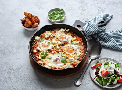 Baked Eggs with Feta and Harissa Tomato Sauce